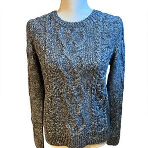 GAP Womens Wool Cable Knit Sweater Size S Grey Chunky Knit Fisherman Grandmacore